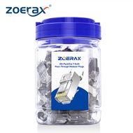 ZoeRax 50-Pack Shielded RJ45 Cat7 Cat6A Pass Through connectors - 3 Prong 8P8C 50U Gold Plated 2-Pie