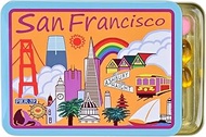San Francisco City Fridge Magnet by Pillzar, Tin Portable Pill Box with 3 Compartments, Vitamin Orga