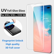 For samsung S10 S10Plus S10 5g Tempered Glass UV Full Glue Support Fingerprint Unlock.UV Full Glue Adhesive Tempered Glass Screen Protector For Samsung  S10 S10Plus S10 5g
