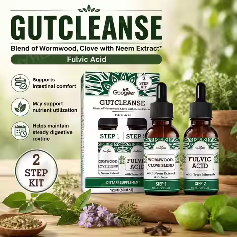Googeer Fulvic Acid Gut Cleanse Liquid Drops with MCT Oil and Wormwood Oil, Two-Step Kit Supports In