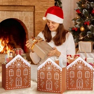 Christmas Gift Bags, 5/gingerbread House Design Kraft Paper Bags With Handles, 18cm H7e9