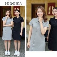 Women's polo dress with cross-collar, above-the-knee length, sporty dark gray body-hugging T-shirt d