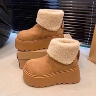 Short boots with high soles, super warm fur collar - Warm fur collar suede boots