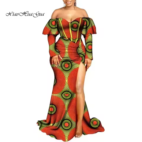 Ankara Dresses for Women Fashion Long Dashiki Split Dress African Maxi Dress Evening Party WY8798