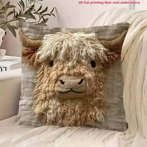 Cute Highland Cow Design 2D Flat-Printed Pillow Cover for Home Decor Sofa cushion cover, home decora