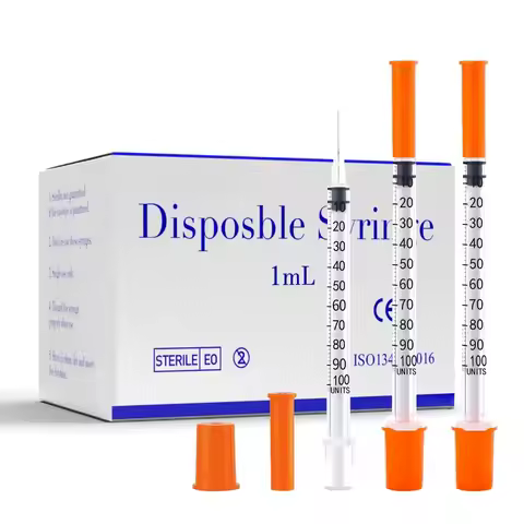 100pcs 1ml/cc 30G 8mm /31G 6mm Disposable Sterile Orange Insulin Syringe With 5/16" Needle Individua