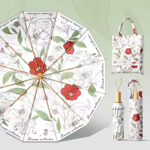 Retro Double Layer Double Flower Sunshade Umbrella for Women, Sun Protection UV, Anti-Wind 3 Folding