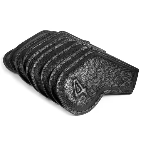 9 pcs/set Pure Black PU Leather Embossed Number 4 5 6 7 8 9 P A S Paint Edge Golf Club Headcover Iro
