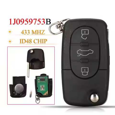 Jingyuqin 1J0959753B 3BTN Flip Remote Key Fob 433MHZ ID48 Chip For For Volkswagen VW Bora Passat Sea