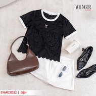 Áo nữ YOUNGER BY CARDINA chất liệu ren cổ tròn cộc tay phối viền 5YARC03