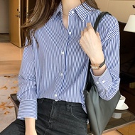 Women's 2025 Spring Loose Fit Cotton Stripe Shirt - CY0918