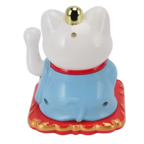 Plastic Solar Waving Lucky Cat Blue & Red & Yellow Light Powered Waving Paw Car Dashboard Lucky Cat 