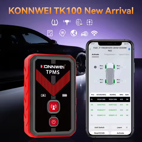 KONNWEI TK100 TPMS Programmer Bluetooth Tire Pressure Sensor Activator 315MHz 433MHz OBD Relearn Too