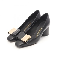 【二手】 Salvatore Ferragamo Ferragamo LENARIBON裝飾高跟鞋，黑色皮革，女士高跟鞋，二手 A