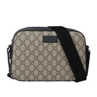 【GUCCI 古馳】GG Supreme 塗層帆布及皮革中款相機包(米色/黑色)/ 平行輸入