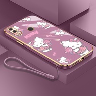 Cartoon cute Hello Kitty Phone Case Compatible for Huawei Nova 5T Nova 3i Nova 3 Nova 3E Nova 4 Square Plating Soft Case Shockproof Soft TPU Cover