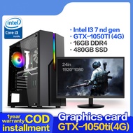 【Brand New High configuration】Games Desktop computer set Intel Core I3 7100 3.9GHZ main frequency GTX-1050ti 4G GPU Graphice card 16G DDR4 480G SSD 24inch Game Monitor Designer drawing computer full set PUBG E-sports Computer for Gaming PC Full set