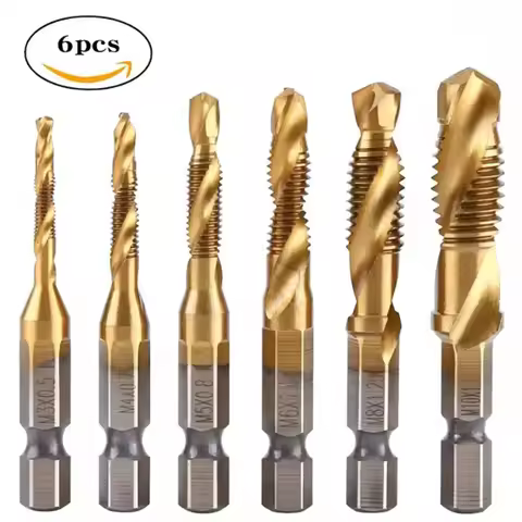 6Pcs Compound Metric Tap Drill Bits Screw Thread Hex Shank Machine Titanium HSS Tap Bit Tool For Met