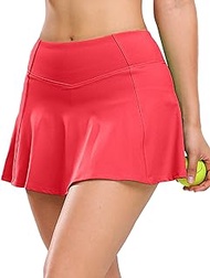 Womens Tennis Skirt Pleated Golf Skirts for Women Short Red High Waisted Athletic Skort with Shorts Pockets