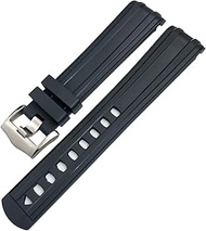 GANYUU 19mm 20mm Rubber Watchband 21mm 22mm Fit For Omega Moon Watch Speedmaster AT150 Seamaster 300 Curved End Rubber Strap (Color : Rubber Black Silver, Size : 20mm)