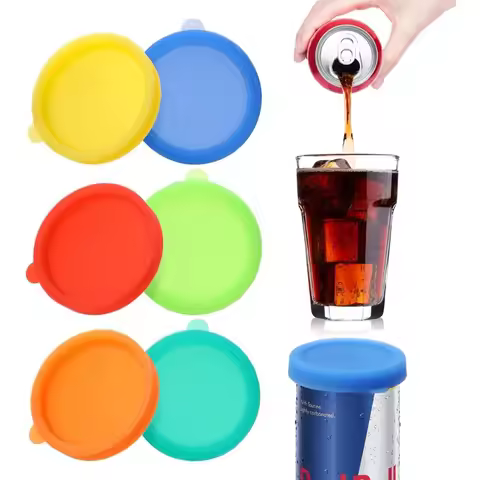 Reusable Silicone Soda Can Lids 6 Pack Assorted Colors Can Covers Toppers for Beverage Pop Coke Beer