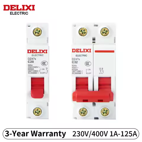 DELIXI DZ47s 1P/2P 6A 10A 16A 20A 25A 32A 40A 50A 63A Circuit Breaker 230V/400V MCB Din Rail Mount A