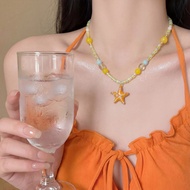 beach necklace beach accessories Beach-Style Orange Starfish Beaded Clavicle Necklace for Women, Uni