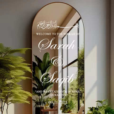 Personalized Islamic Wedding Welcome Stickers Names And Dates Mirror Decal Elegant Mariage Decor Rec