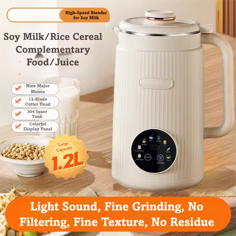 1200ML Electric Soybean Milk Machine Automatic Intelligent Food Blender Filter-free Soy Milk Maker R