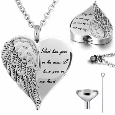 Engraved Memorial Urn Jewellery Elegant Heart-Shaped Silver Plated Cremation Ashes Pendant Handcraft