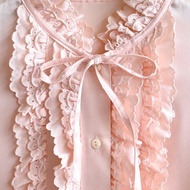 【蛋植物古著】飛雪櫻花荷葉綴飾長袖古著襯衫