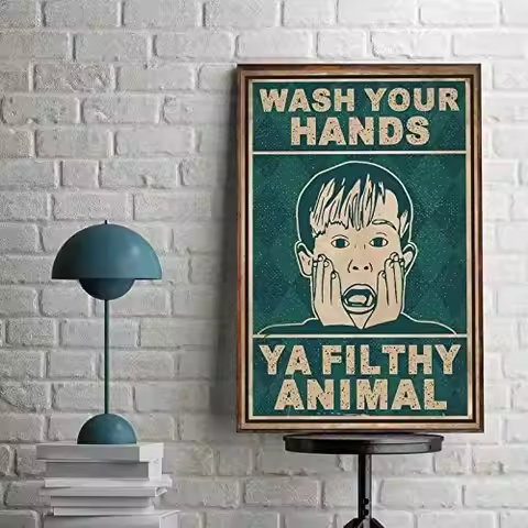 Home Alone Funny Kevin Home Alone Wash Your Hands Ya Filthy Animal Vintage Poster Funny Bathroom Dec