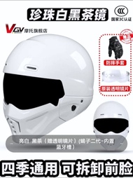 หมวกกันน็อคจักรยานยนต์ VGV สไตล์ย้อนยุคสำหรับรถยนต์ไฟฟ้า ฤดูร้อน ฮาราเก็ต ใบหน้าเต็ม หมวกครึ่งใบฤดูใ