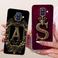 Cover For Samsung A6 2018 Case SM-A600F Transparent Luxury Crown A-Z Letters 2D Flat Pattern Soft Ph