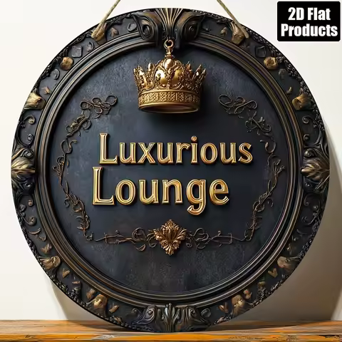 2D Flat, 1pc, Round Wooden Board Decorative Painting Sign, Luxurious VIP Lounge Theme, Suitable for 