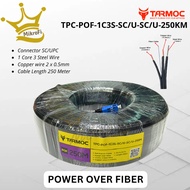 Tarmoc TPC-POF-1C3S-SC/U-SC/U-250 Black | Preconnectorized Drop Cable with POF 250 Meters