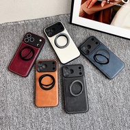 Texture leather phone case suitable for iPhone 17,16PRO 15, 360 degree bracket magnetic phone case