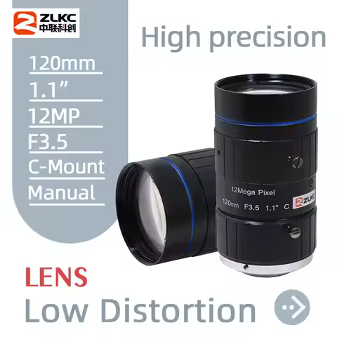 ZLKC 120mm Lens Fixed Focus 1.1 Inch FA 12MP High Resolution C-Mount Lens F3.5 Manual Iris 12Megapix