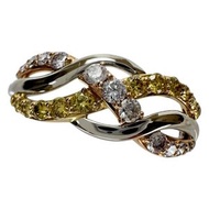 Size 14, GSTV Ring with 0.17ct Natural Pink Diamond and 0.18ct Treated Yellow Diamond, Pt900 Platinu