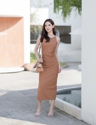 Lady MADE Kloset เดรสยาวคอปาด เดรสยาวรุ่นเลดี้ เดรสสีน้ำตาลโกโก้ เดรสออกงาน เดรสใส่ทำงาน LM001