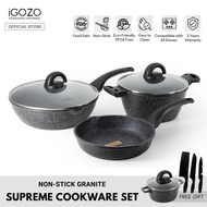 iGOZO Supreme Non Stick Granite Cookware (24cm Frying Pan+24cm Casserole + 30cm Stir-fry Wok + Free Gifts)