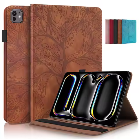 For iPad Pro 13 M4 Case 13" Embossed Tree PU Leather Wallet Flip Cover for Funda iPad Pro 13 inch 20