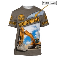 Summer Men‘s T-shirt Personalized Name Excavator Operator 3D Printed t shirt Unisex Casual Tshirt