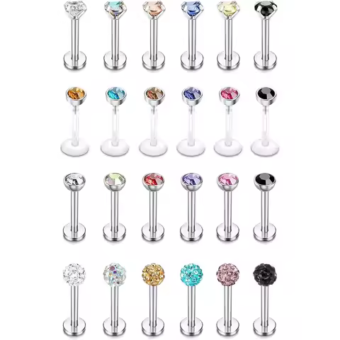 Bobisty 16G Hypoallergenic Stainless Steel Labret Lip Stud Piercing for Women Men CZ Forward Helix E