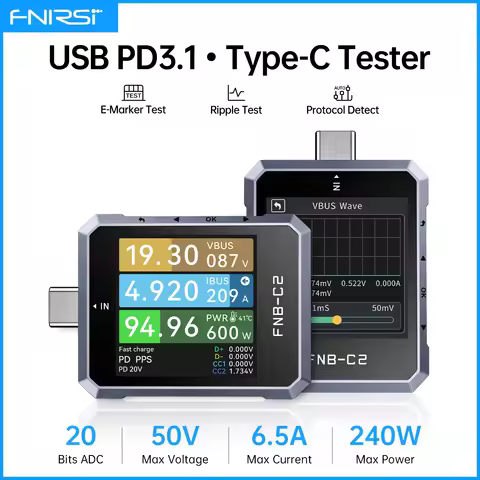 FNIRSI FNB-C2 Digital Voltmeter Ammeter Type-C Fast Charge Detection Trigger 240W Max Power Meter Ca