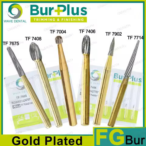 WAVE Dental Tungsten Carbide Burs Dentistry Drills Dental Bur Trimming&Finishing Gold Plated Drill F