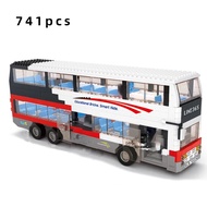 London Red City Double-Decker Bus Station Model Sets Building Block Kit Bricks Kid Toys Creative School Travel Vehicle Technique