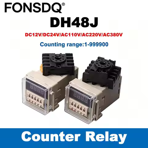 DH48J Counter Relay 1-999900 8 Pin 11Pin DC12V 24V AC110V 220V Contact Electronic Preset Digital Dis