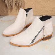 F73 Women's Short Boots Pointed Design Square Heels (No Box)