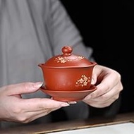 Pots Cups Ceramic Kung Fu Purple Clay Sets Old Mug Zhuni Plum Purple Tureen With God Kung Fu Tea Cup Bowl LEBAO (Color : Zhu Ni Mei Hua San Cai Gaiwan)